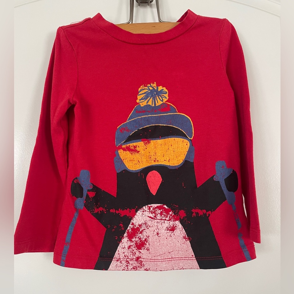 dip Long Sleeve Shirt with Penguin on Skis Graphic